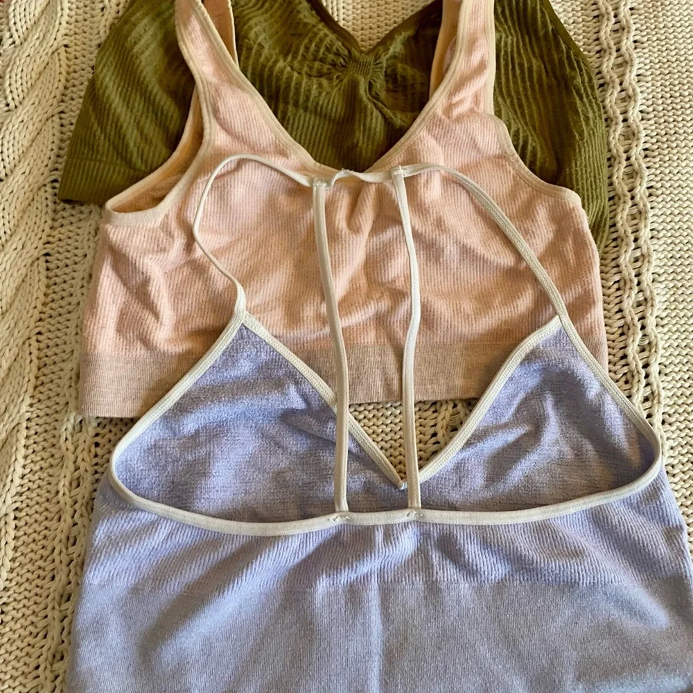 Set of 3 Ribbed Bralette Tops in Olive, Blush, and Blue